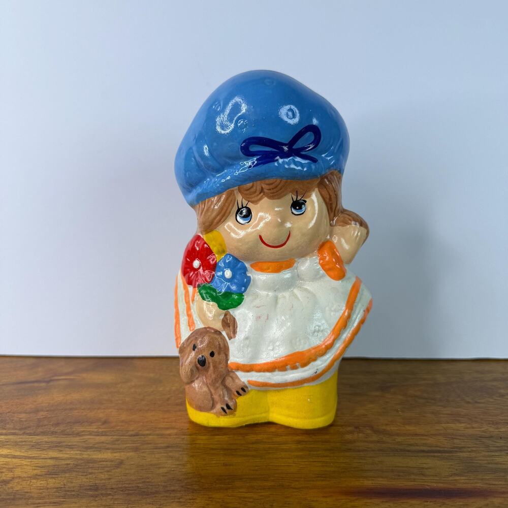 Vintage Girl with Dog Piggy Bank Figurine
